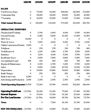 Business plan profit and loss statement
