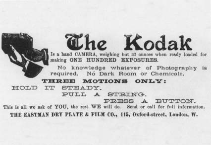 An advertisement for an early Kodak camera. Reproduced by permission of Hulton Archive/Getty Images.