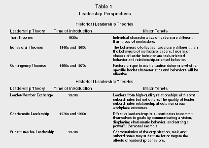 Table 1 Leadership Perspectives